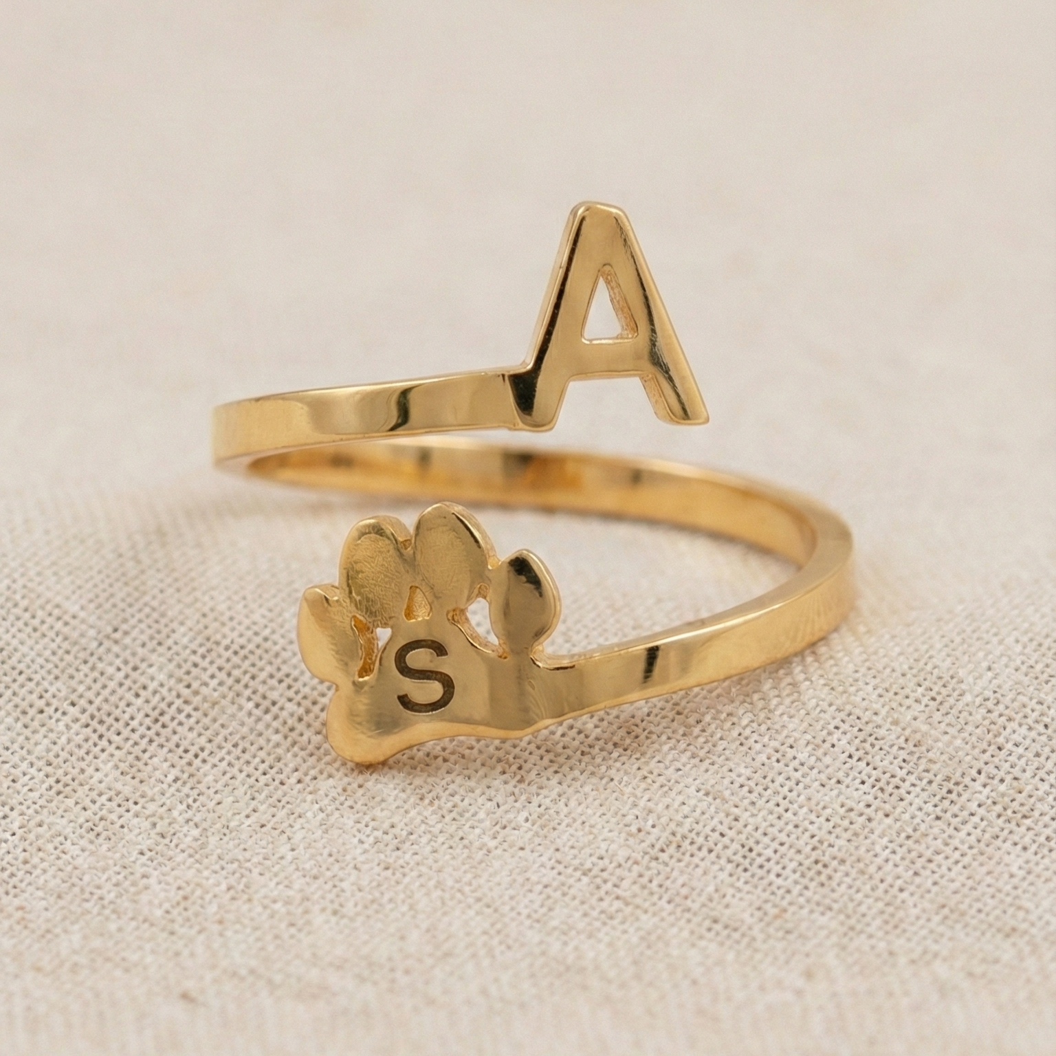 Personalized Pet Paw Ring with Owner Initial