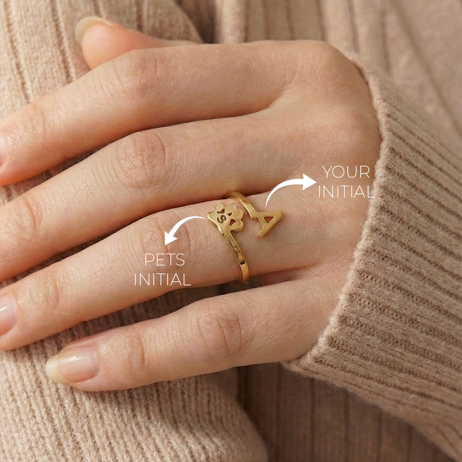 Personalized Pet Paw Ring with Owner Initial
