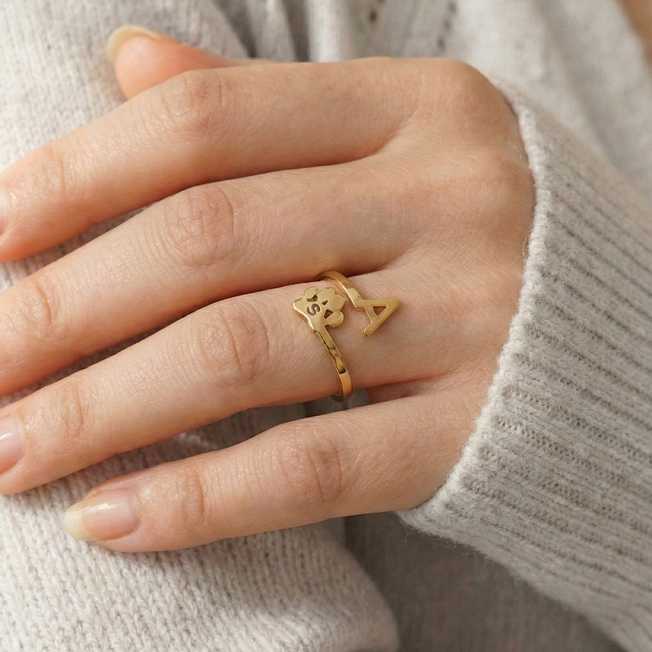 Personalized Pet Paw Ring with Owner Initial