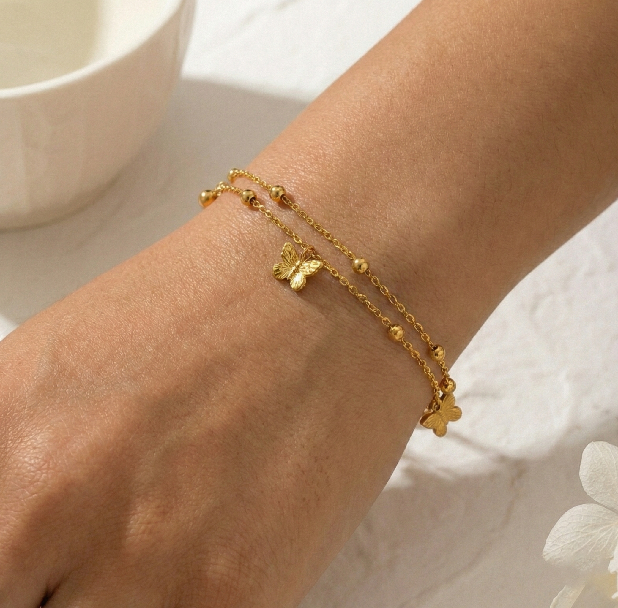 Butterfly Charm Layered Bracelet